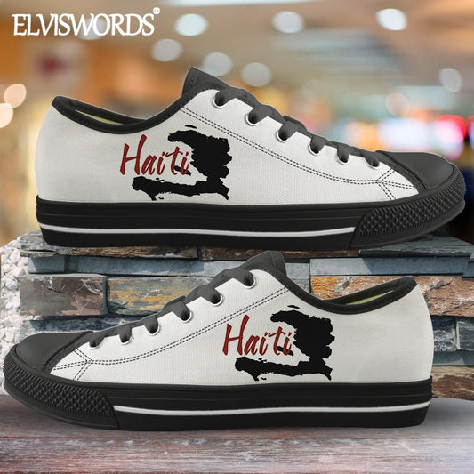 ELVISWORDS Brand Design Haiti Flags Canvas Sneaker for Women Men Leisure Vulca