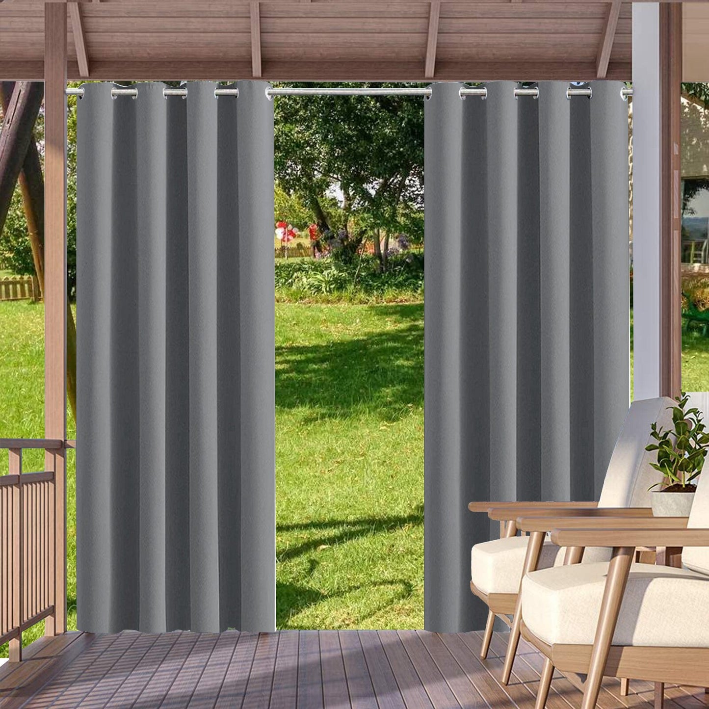 2Pcs Outdoor Curtains Waterproof Thermal Insulated Curtains Panel Sliding