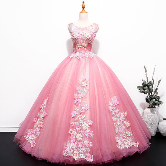 Sweet Quinceanera Dresses Pink Vestidos Classic Sleeveless Ball Gown Elegant Par