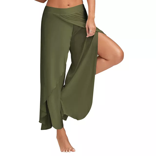 Women Wide Leg Pants Loose Fitness Yoga Split Trousers Mandala Open Leg Pants