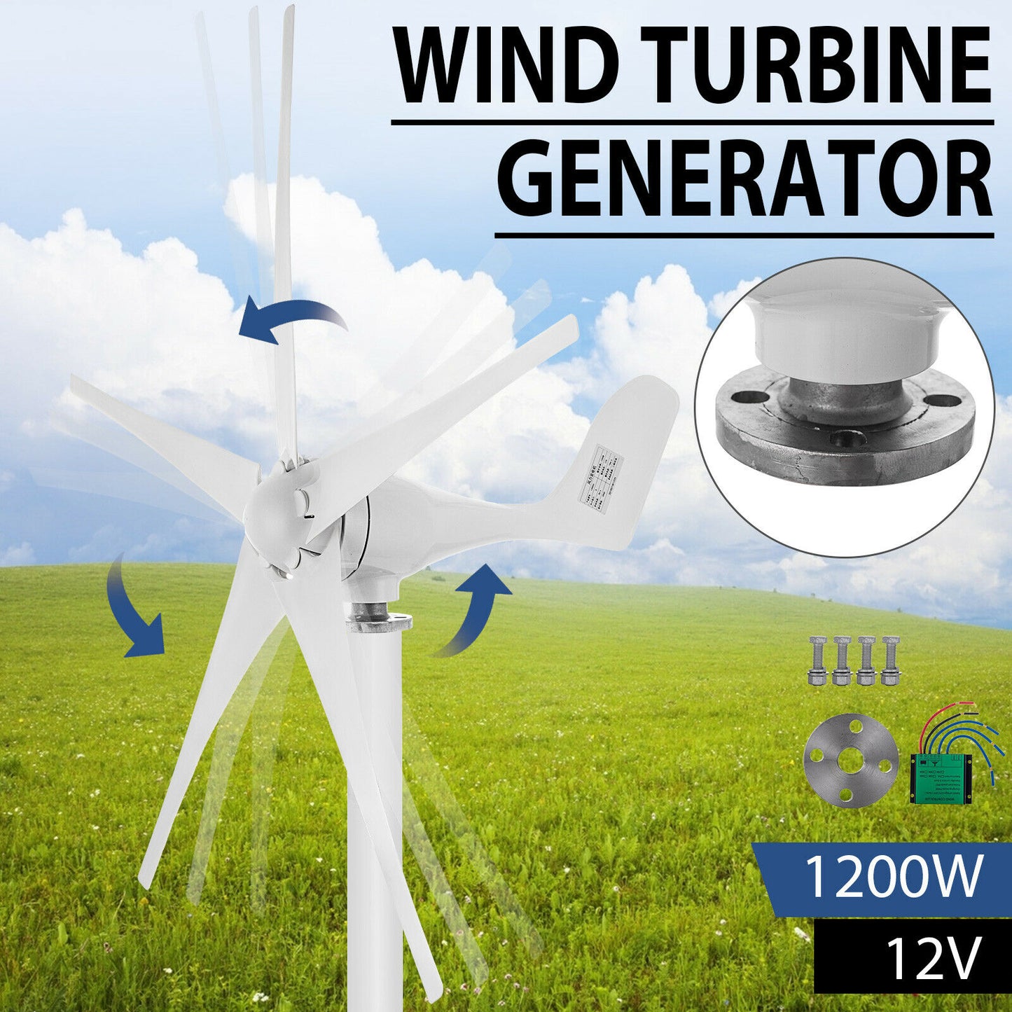 Wind Turbine Generator 1200W Windmill 12V Wind Generator Free Energy Generator f