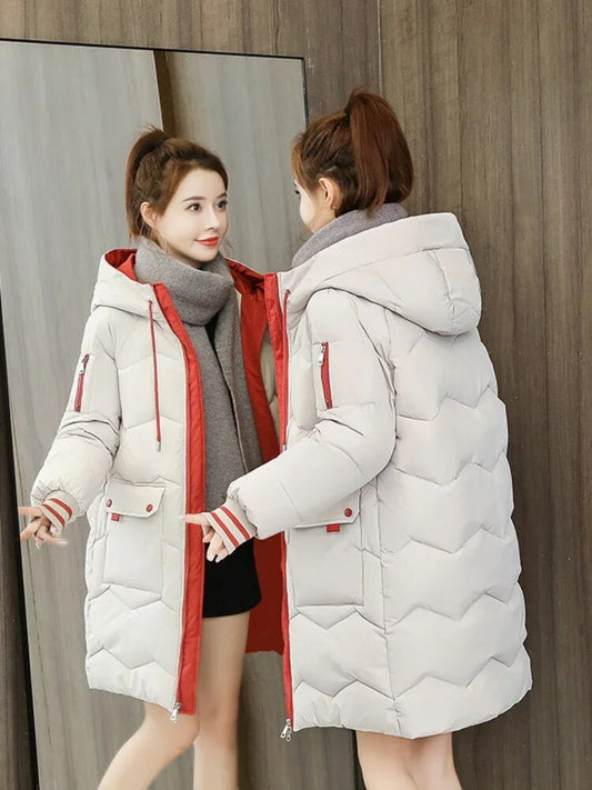 New in Winter Women Jackets Coats Casual Long Parka Cotton Turtleneck Hooded Cu