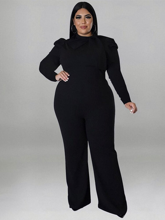 Women Jumpsuit Chic and Elegant Long Sleeve Plus Size Jumpsuit Solid Color Elega