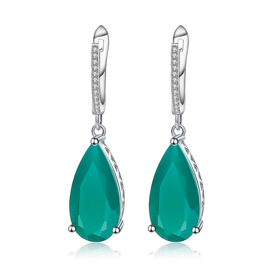 Gems Ballet 10.82ct 10x20mm Natural Green Agate Drop Earrings Fine Jewelry Soli