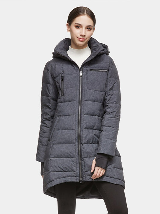 Orolay Women's Puffer Hooded Down Jacket Coat Mid-Length With Pockets