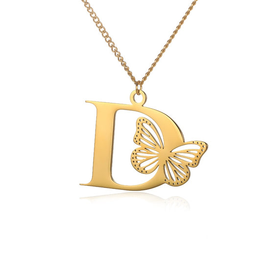 Free Shipping Dainty Big Butterfly Letters Necklaces For Women Girl Jewelry