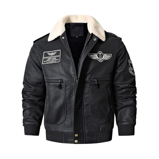 Men's Bomber Motorcycle Leather Jacket Vintage Brown Military Flight Coat