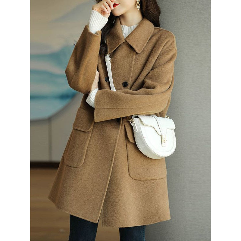 Woolen Coat Women's Autumn and Winter 2023 New Mid length Knee Over Oat Color K