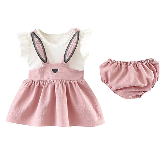 Happy Easter Set Cartoon Rabbit Ear Dress Newborn Toddler Baby Girl Set Sleevel