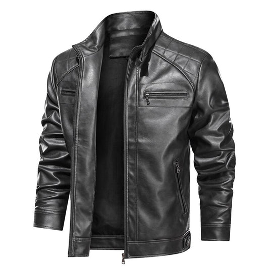 QSuper Autumn And Winter Men Leather Jacket Motorcycle Turn-down PU Men's