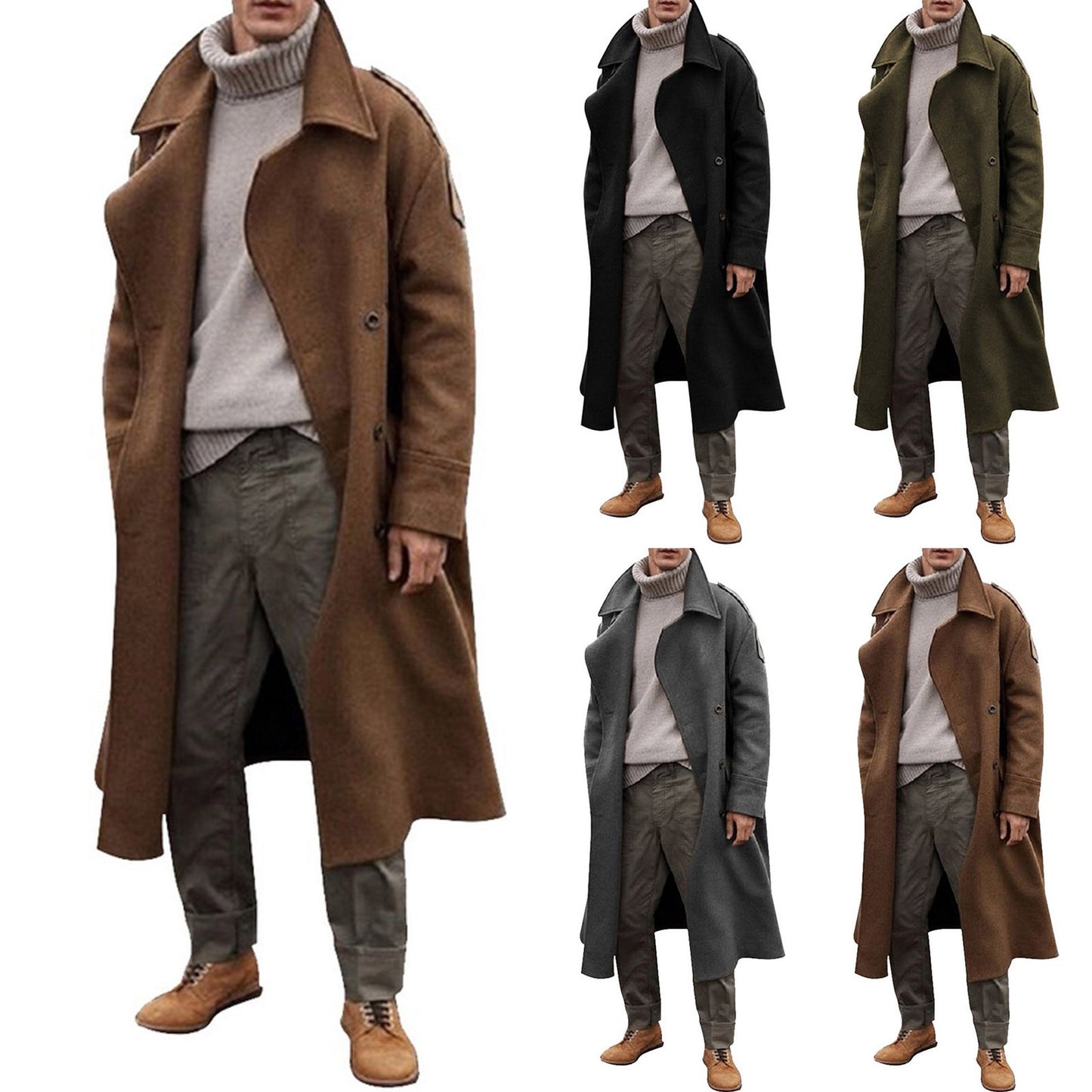 2021 Fashion Men Coats Casual Business Trench Coat New Solid Overcoat Male Punk