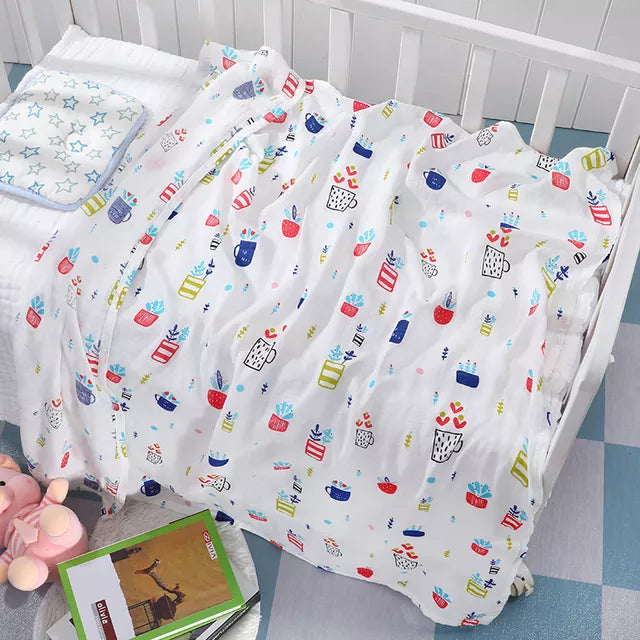 110x120cm 4 Layers Muslin Bamboo Cotton Newborn Baby Receiving Blanket Swaddling