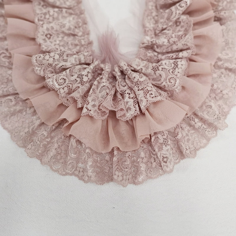 10CM Wide Three Layers Pleated Chiffon Fabric Embroidery Fringe Ribbon Lace