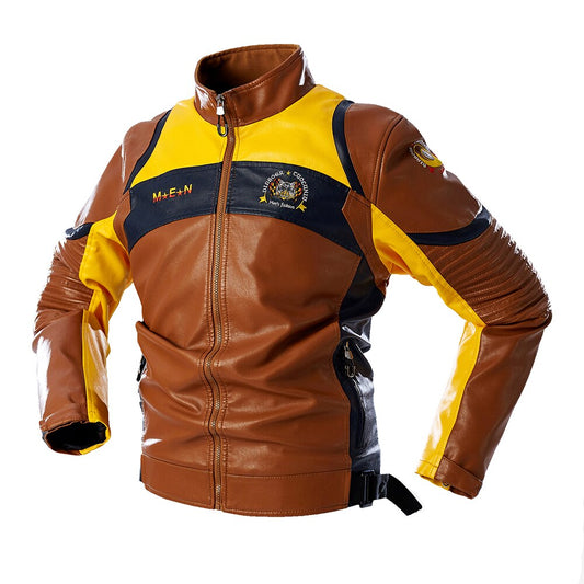 Winter Motorcycle PU Leather Jacket Men Warm Fleece Warm Multi-Pocket Leather Co