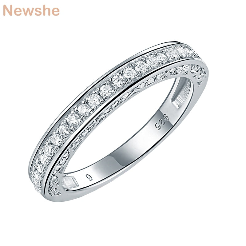 Newshe 925 Sterling Silver Straight Stackable Wedding Ring Engagement Band For