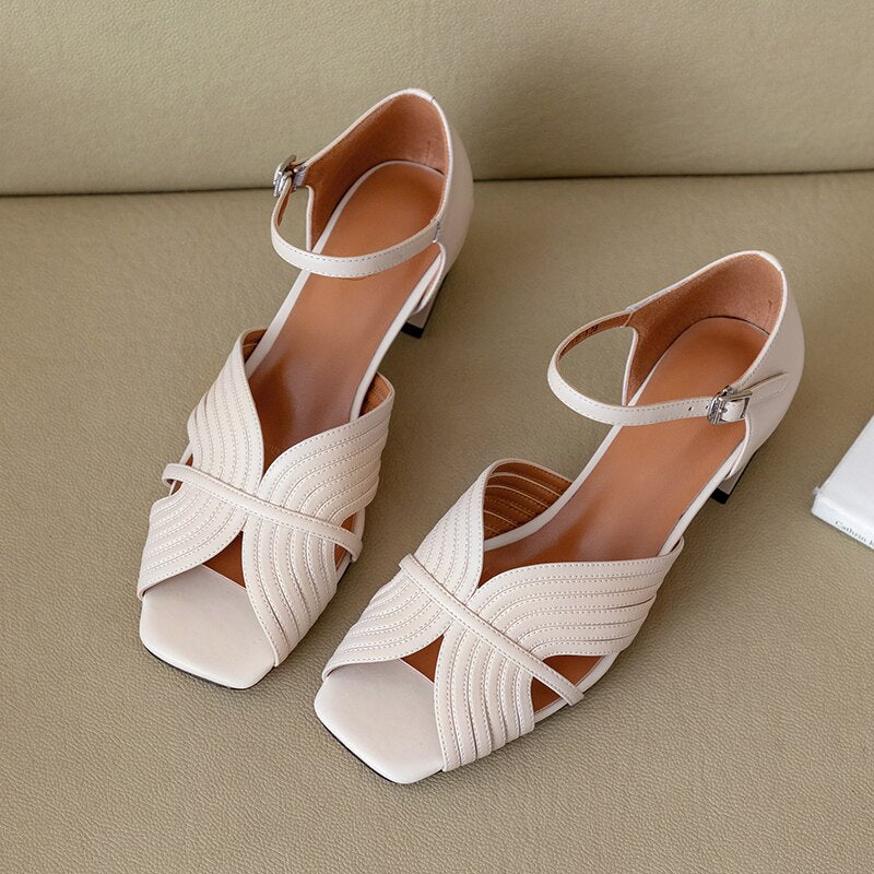 2020 New Summer Women's Sandals Genuine Leather Buckle Strap Women Shoes