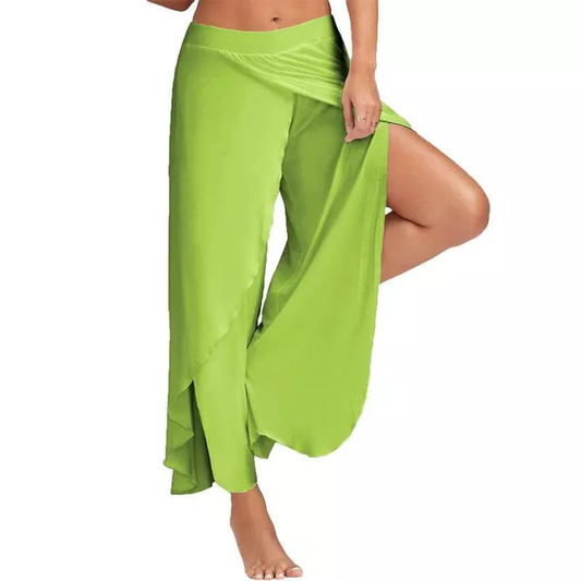 Women Wide Leg Pants Loose Fitness Yoga Split Trousers Mandala Open Leg Pants