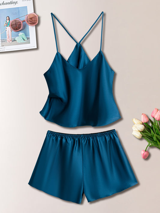 Satin Cami Top With Shorts PJ Set