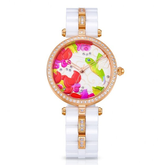 Luxury Art White Ceramic Women Watch Ladies Quartz Watch Top Quality Rhinestone