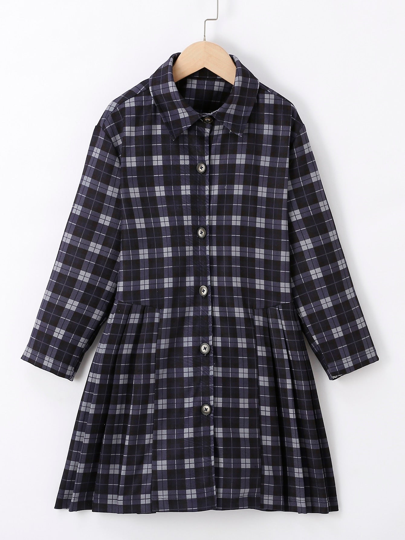 Girls Plaid Fold Pleated Coat