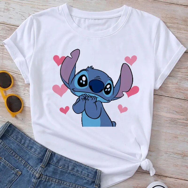 Plus Size Women's T-shirts Tops Stitch Pattern Tops Short Sleeves Cute Stitch D