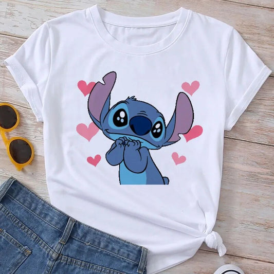 Plus Size Women's T-shirts Tops Stitch Pattern Tops Short Sleeves Cute Stitch D