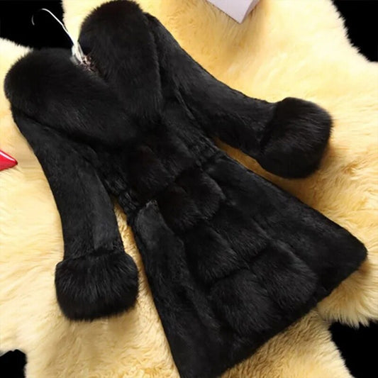 Windbreaker women plush coats winter warm clothing fashion faux fur V Neck Long