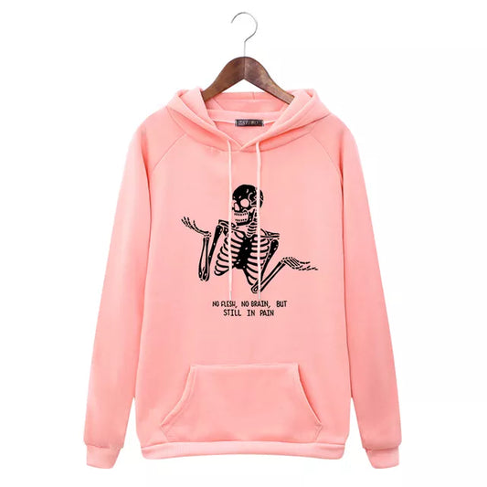 New Harajuku Hooded Sweatshirt Retro Skeleton Print Dark Punk Women Winter Long