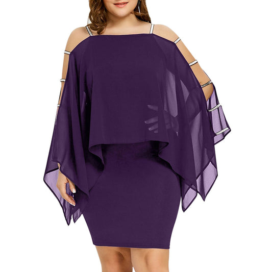 Plus Size Party Dress for Women Cloak Sleeve Straight Summer Outfit Hollow