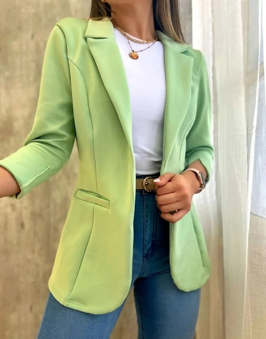 Thin Women Chic Office Lady No Buckle Blazer Vintage Coat Autumn Fashion Lapel