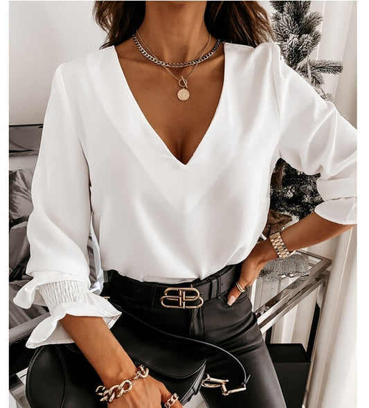 Imcute Lace Backless V-Neck Shirts Elegant Fashion Women Tops Summer Short