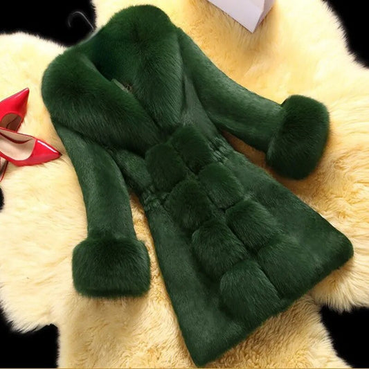 Windbreaker women plush coats winter warm clothing fashion faux fur V Neck Long