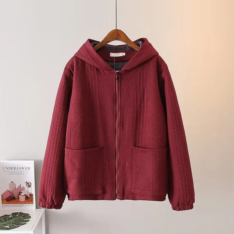 Plus Size Women's Autumn Winter Long Sleeves Woven Fabrics Sweatshirt With Pock