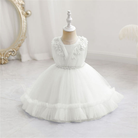 Flower Bow Infant Baby Girl Dress Lace Tutu Baptism Dresses for Girls 1st Year