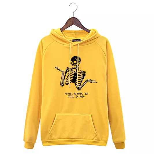 New Harajuku Hooded Sweatshirt Retro Skeleton Print Dark Punk Women Winter Long