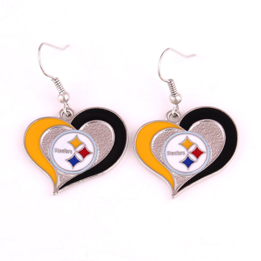 32 DIY Football Team Logo Rugby Heart Shape Sports Teams Earrring