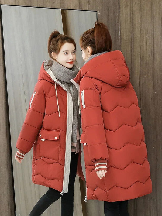 New in Winter Women Jackets Coats Casual Long Parka Cotton Turtleneck Hooded Cu