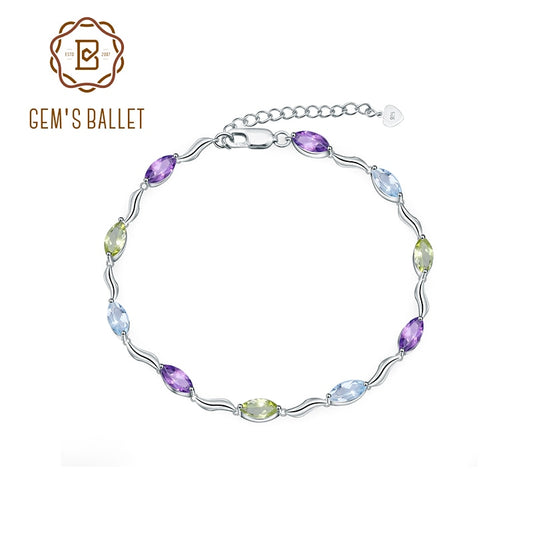 GEM'S BALLET Sky Blue Topaz Peridot Amethyst Mix Gemstone Bracelets