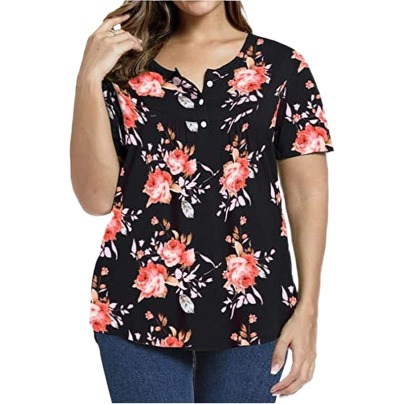 Women Short Sleeve Floral Print Plus Size T Shirt 2022 Summer Casual Loose Butt