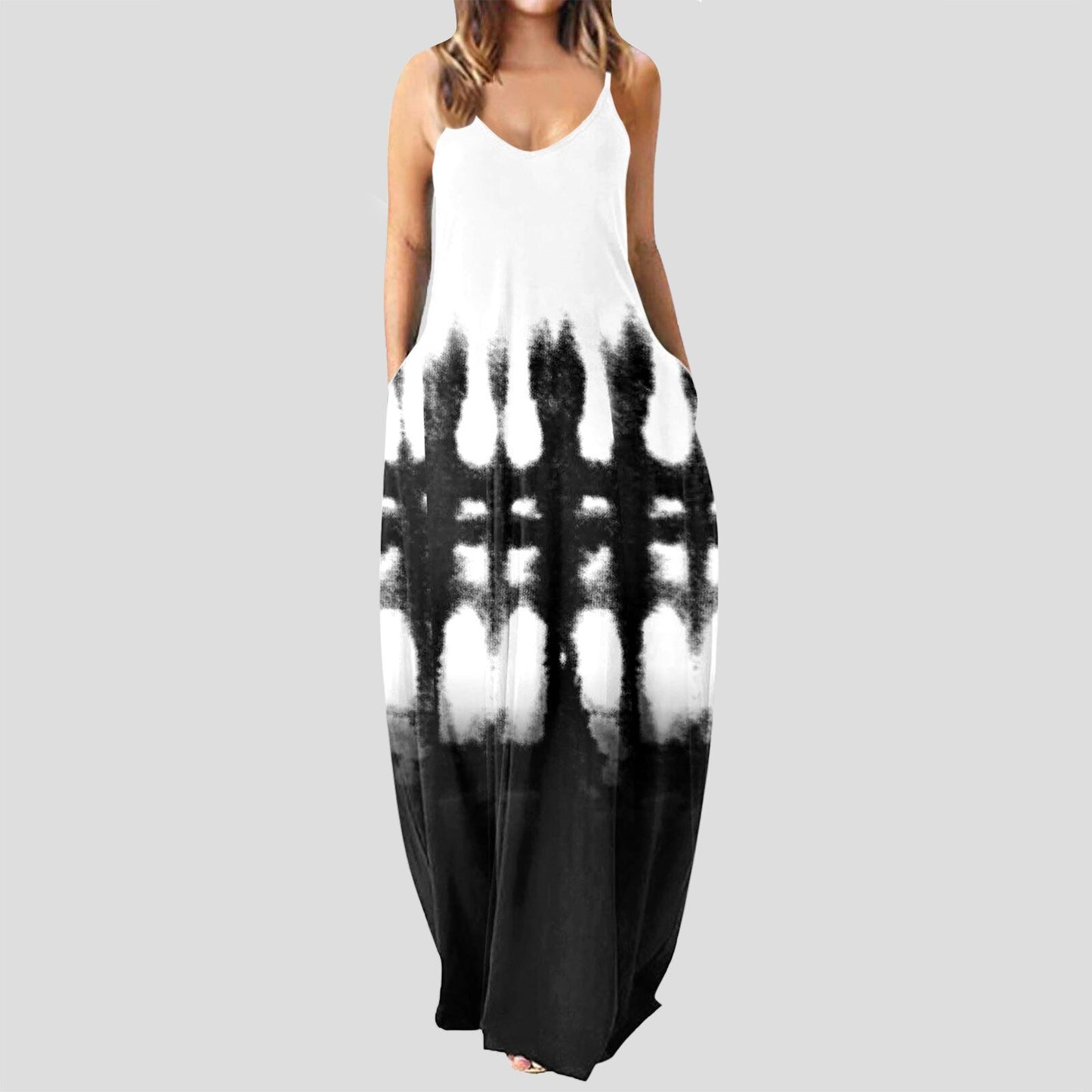 Feather Print Slip Sleeveless Backless Loose Gorgeous Maxi Dress 2023 Summer