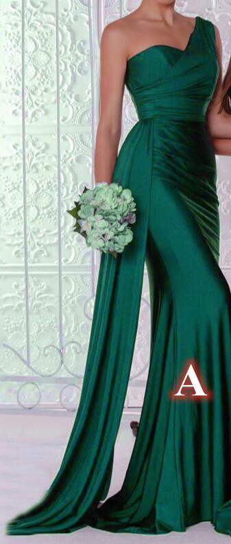 Emerald Green Mermaid Streamer Bridesmaid Dresses With Side Split Spaghetti Stra