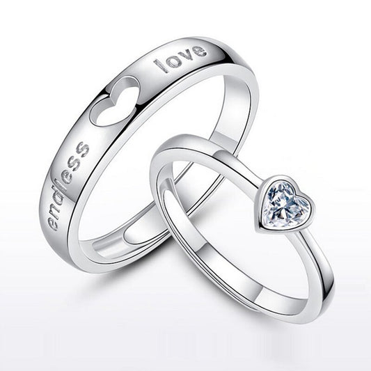 2 Pcs Lover Couple Rings Endless Love Zircon Opening Ring For Couples Men Women