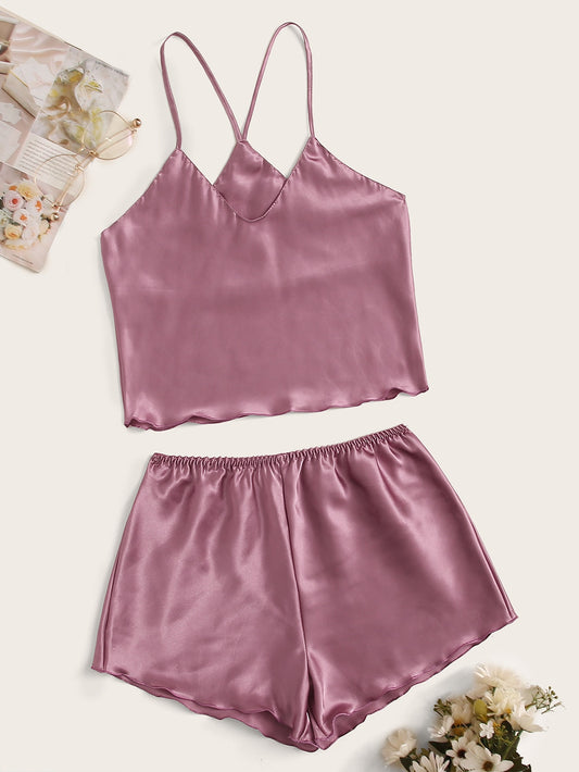 Satin Cami Top With Shorts PJ Set