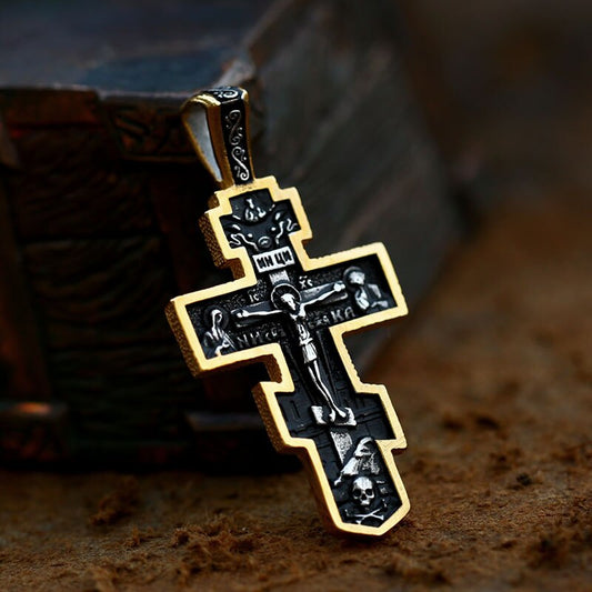 Jesus Cross Men's Stainless Steel Crucifix Eastern Orthodox Pendant Chain