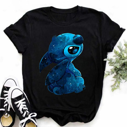 Plus Size Women's T-shirts Tops Stitch Pattern Tops Short Sleeves Cute Stitch D