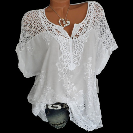 Embroidery Blouse Women 2020 Summer Casual Large Size Lace Cotton Women Shirts