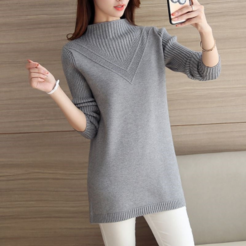 Autumn Winter Women Knitwear Sweater Pullover Fashion Long Sleeve Half Turtlenec