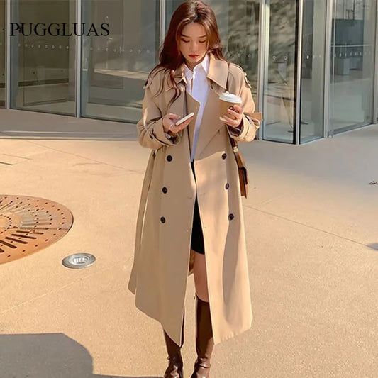 2023 Autumn Woman Long Trench Coat Fashion Korean Streetwear Loose Cloak Casual