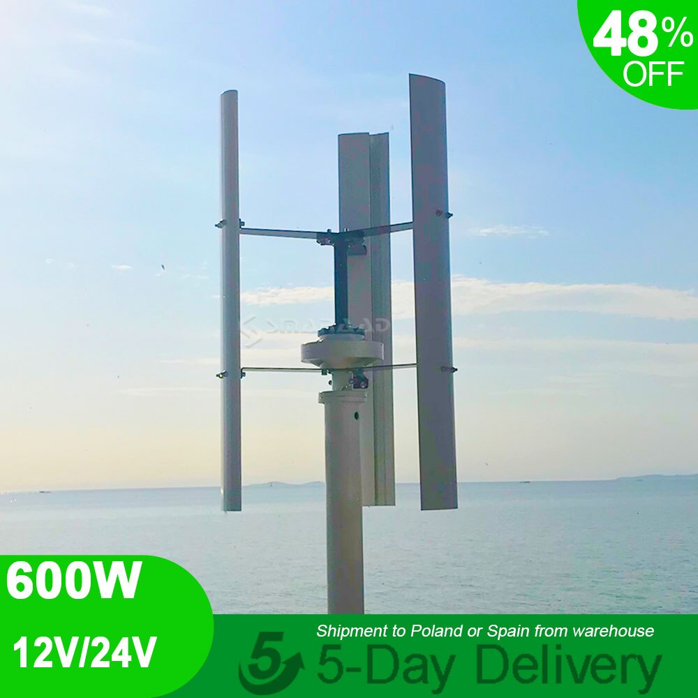 Vertical Axis 600W Permanent Magnet 12v/24v/48v Wind Turbine Generator With Low