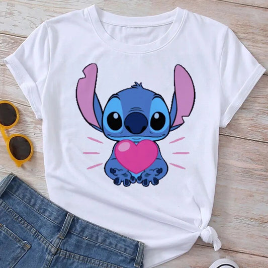 Plus Size Women's T-shirts Tops Stitch Pattern Tops Short Sleeves Cute Stitch D